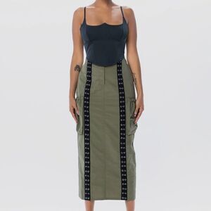 Laced Up Cargo Midi Skirt NWT